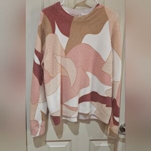 Philosophy Pink and Cream Abstract Sweater